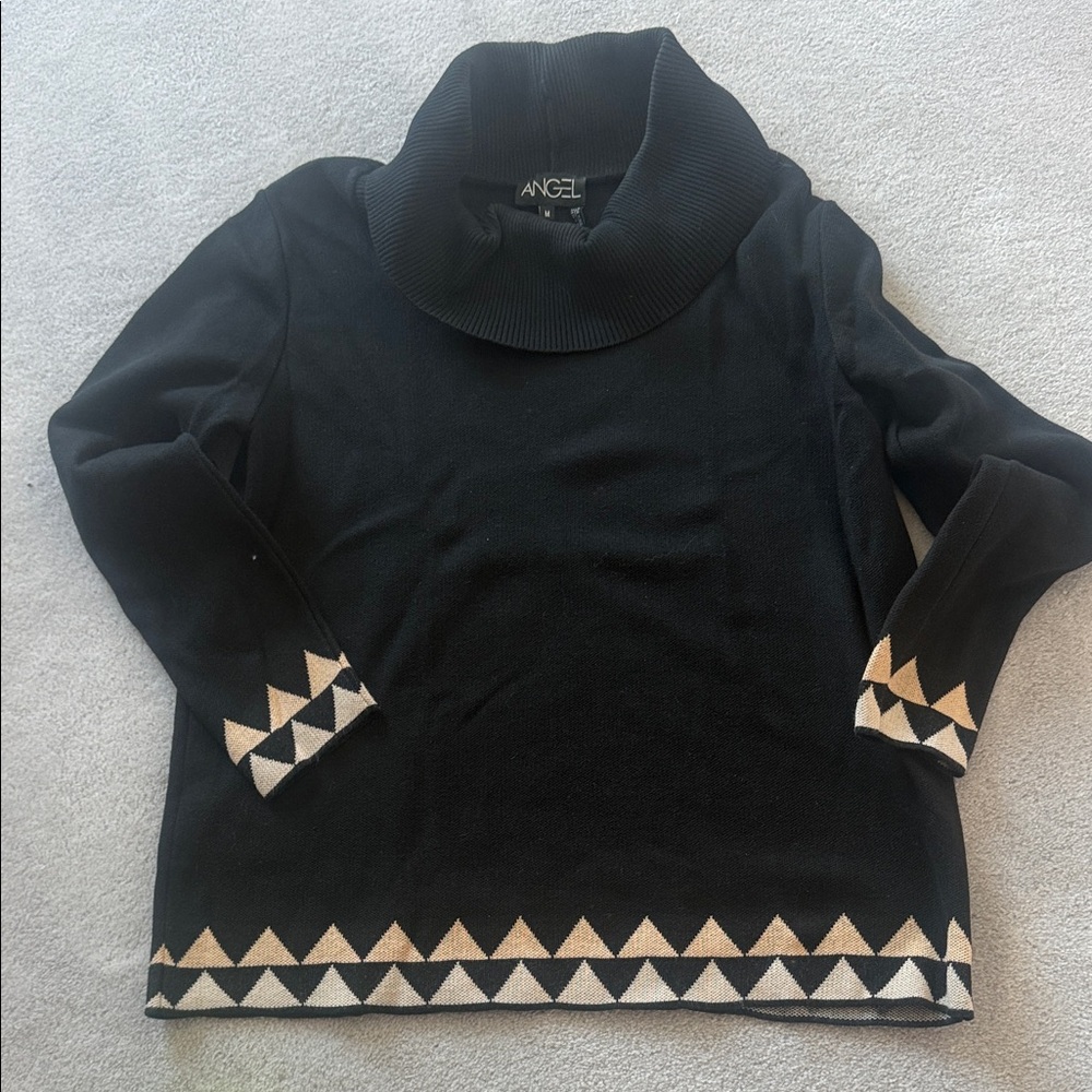 Angel Black and Cream Geometric Women's Turtleneck Sweater